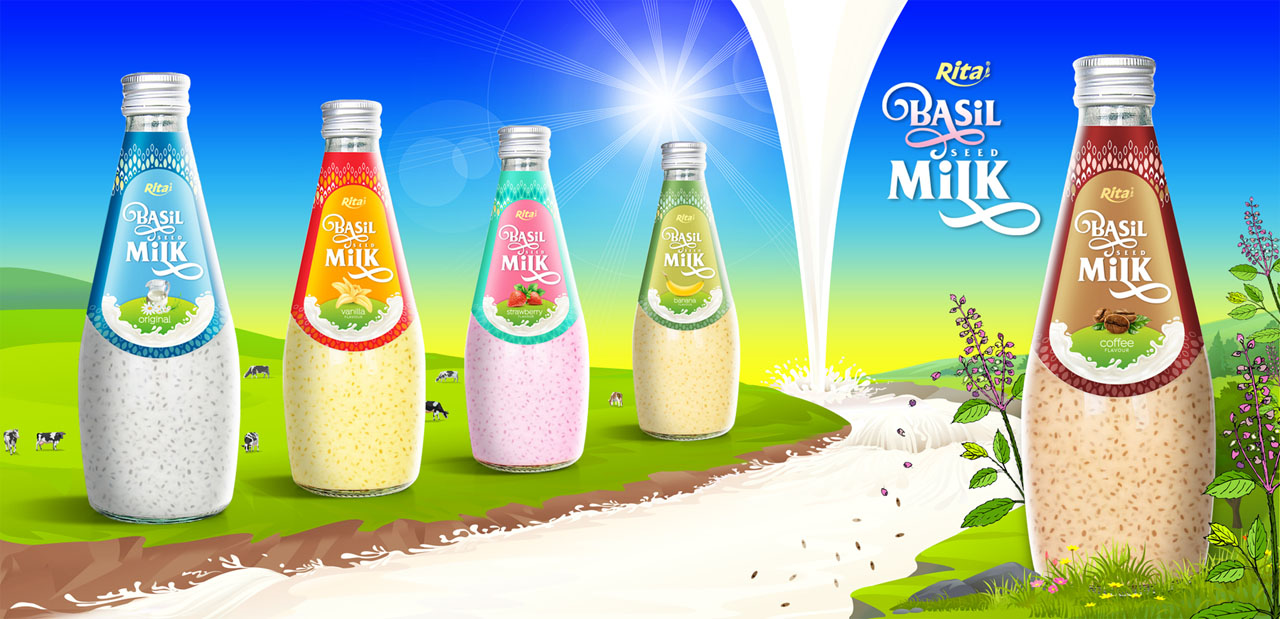 fruit juice brands  Basil seed Milk  strawberry with 290ml